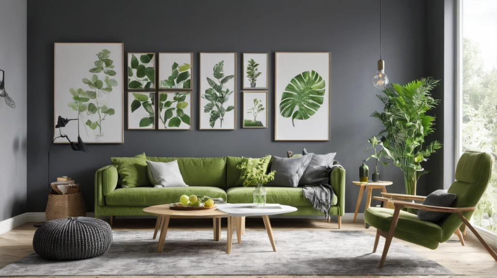 green and Grey Scandinavian Living Room-01